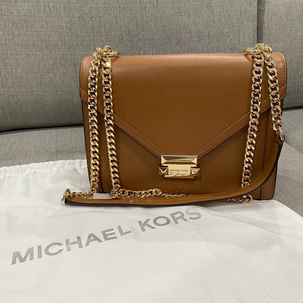 Michael Kors Large Shoulder Leather Whitney Bag Purse in Acorn